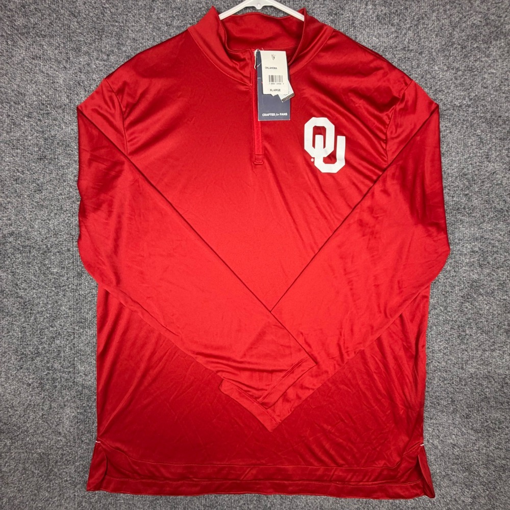 Fanatics Oklahoma Sooners Mens XL Quarter Zip Pullover Red OU Logo‎ NCAA NEW